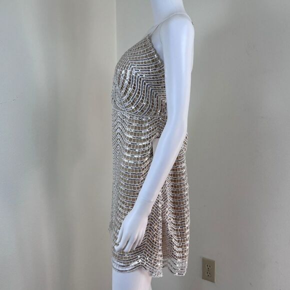 Lulus Lele Women Size L White Silver Sequin Mini NEW Dress Strappy Holiday Party - Picture 6 of 15